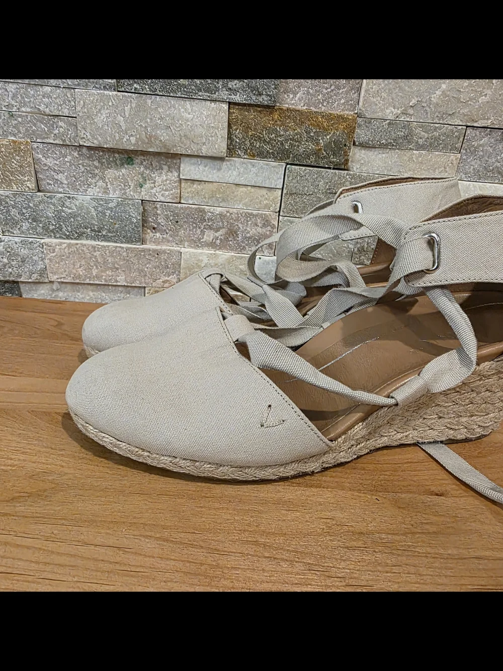Vionic Lace-Up Espadrille Flats in Light Beige